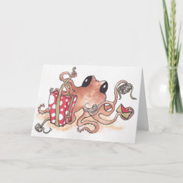 Cadeau-verpakkende Octopus Feestdagen Kaart