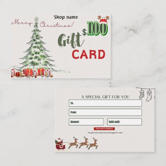 Cadeau visitekaartje $100 (Voorkant / Achterkant)