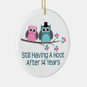 Cadeau voor 14th Wedding Jubileum Hoot Keramisch Ornament (Rechts)