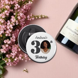 Cadeau voor 30e verjaardagsfeest met foto button flesopener