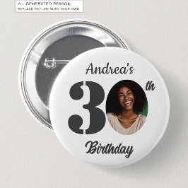 Cadeau voor 30e verpartij met opvallende foto ronde button 5,7 cm