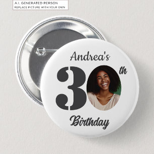Cadeau voor 30e verpartij met opvallende foto ronde button 5,7 cm