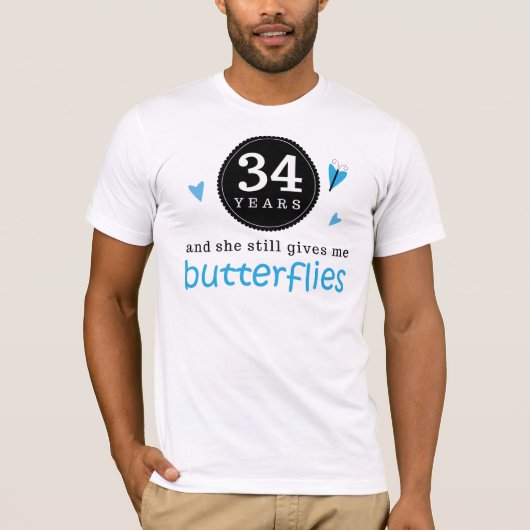 Cadeau voor 34e bruiloft Jubileum Butterfly T-shirt (Voorkant)