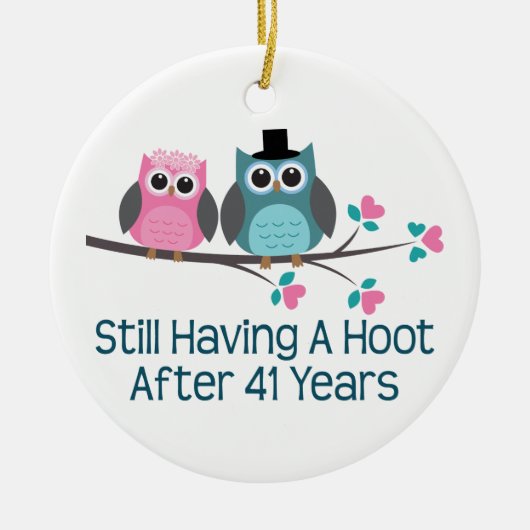 Cadeau voor 41ste bruiloft Jubileum Hoot Keramisch Ornament (Voorkant)