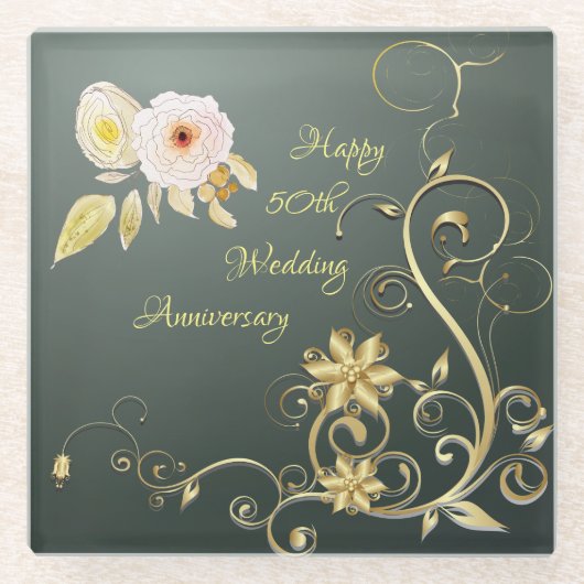 cadeau voor 50e bruiloft Onderzetter Glazen Onderzetter (Voorkant)