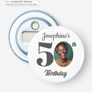 Cadeau voor 50ste verjaardagsfeest foto button flesopener