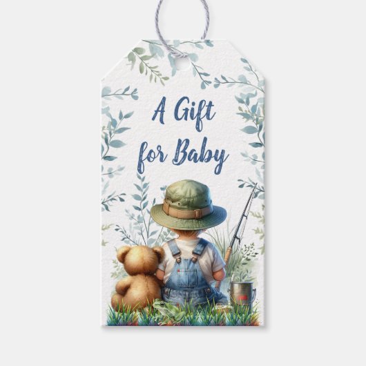 Cadeau voor Baby | Gevist Baby en teddybeer Cadeaulabel (Voorkant)