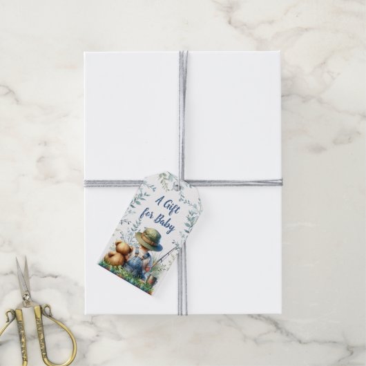 Cadeau voor Baby | Gevist Baby en teddybeer Cadeaulabel (Met Touw)