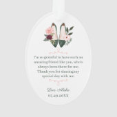 Cadeau voor bruidsmeisje | Naam & Bericht Hoge hak Ornament (achterkant)