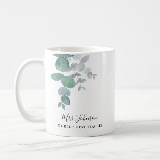 Cadeau voor de leraar Eucalyptus groen Koffiemok (Links)