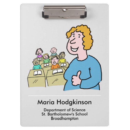 Cadeau voor een leraar wit Vrouw. onderwijzer Klembord (Voorkant)