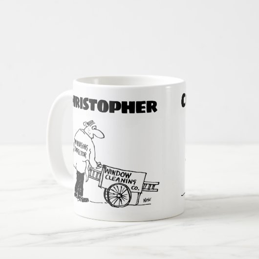 Cadeau voor een Raamreiniger met Naam Koffie Mok (Voorkant links)