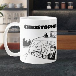 Cadeau voor een rijinstructeur met toegevoegde naa grote koffiekop