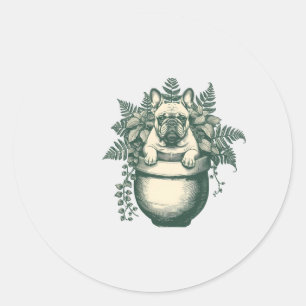 Cadeau voor Franse Bulldog Plantenliefhebber Ronde Sticker