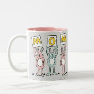 Cadeau voor het ontwerp van mam Fun Rabbits Tweekleurige Koffiemok