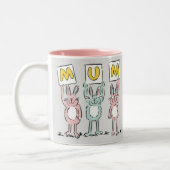 Cadeau voor het ontwerp van mum Fun Rabbits Tweekleurige Koffiemok (Links)