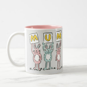 Cadeau voor het ontwerp van mum Fun Rabbits Tweekleurige Koffiemok