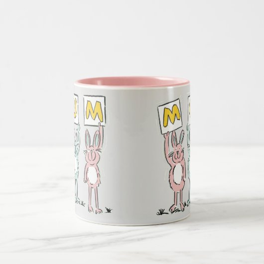 Cadeau voor het ontwerp van mum Fun Rabbits Tweekleurige Koffiemok (Center)