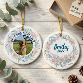 Cadeau voor hondenmoeder – bloemige aandenken voor keramisch ornament