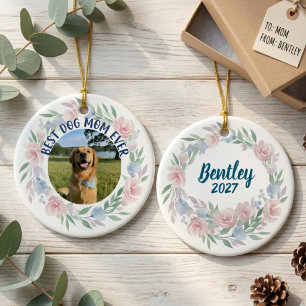 Cadeau voor hondenmoeder – bloemige aandenken voor keramisch ornament