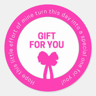 Cadeau Voor Jou Roze Strik Sticker - Bedankt Label