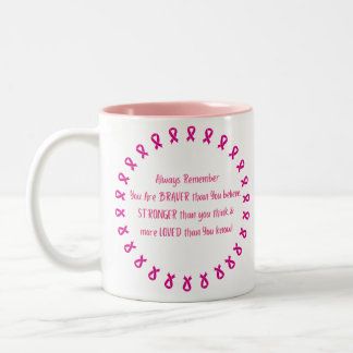 Cadeau voor kankerpatiënt-moedig, sterk en geliefd tweekleurige koffiemok