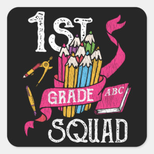 Cadeau voor leerlingen van de 1e klas om terug naa vierkante sticker