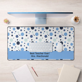 Cadeau voor leraar met blauwe polka stippen bureaumat