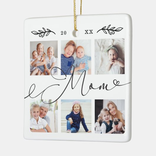 Cadeau voor mam | Foto-collage voor kleinkinderen Keramisch Ornament (Links)