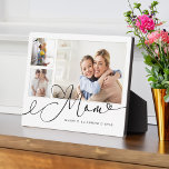 Cadeau voor mam | Moederdag 3 Foto-collage Fotoplaat<br><div class="desc">Stuur een mooi gepersonaliseerd cadeau naar je moeder dat ze voor altijd zal koesteren. Speciaal gepersonaliseerd moederdag fotocollage-plaatje om je eigen speciale familiefoto's en herinneringen weer te geven. Ons ontwerp is voorzien van een eenvoudig 3-fotocollage-ontwerp met "moeder", ontworpen in een prachtige, handgeschreven zwarte scriptstijl. Elke foto is gemaakt met een...</div>