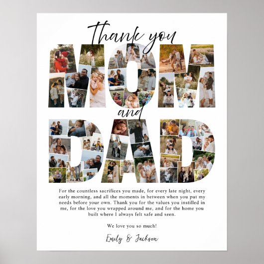 Cadeau voor mama en papa fotocollage gezinsfoto's poster (Voorkant)