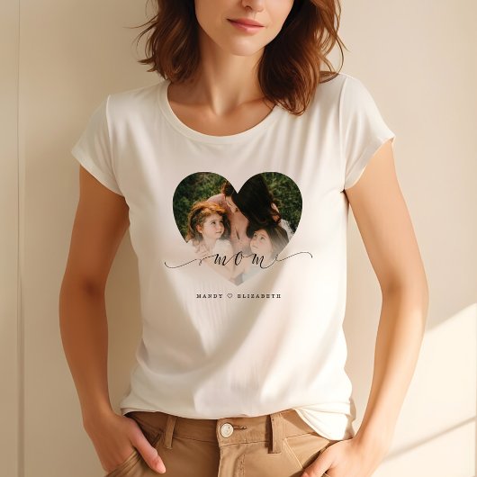 Cadeau voor mama | Moeder Zwart Script Custom Hear T-shirt