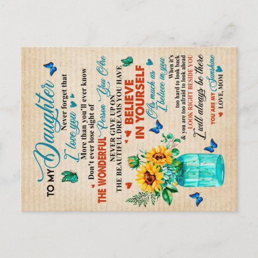 Cadeau voor mijn dochter, Vlinderliefhebber, Zonne Briefkaart (Voorkant)