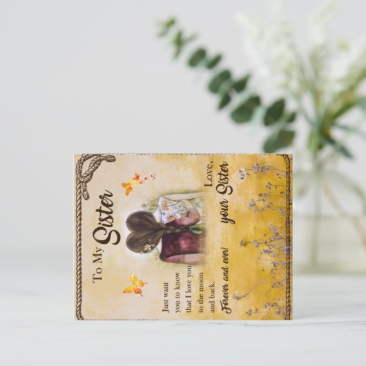 Cadeau voor mijn zus, Vlinderliefhebbers, Bloemrij Briefkaart (Staand voorkant)