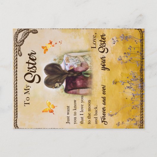 Cadeau voor mijn zus, Vlinderliefhebbers, Bloemrij Briefkaart (Voorkant)