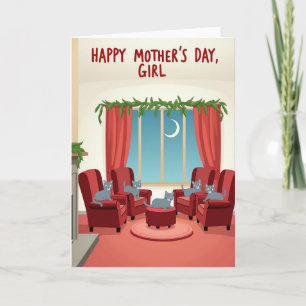 Cadeau voor Moederdag met katten thuis Kaart