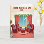 Cadeau voor Moederdag met katten thuis Kaart (Gele Bloem)