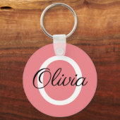 Cadeau voor monogramme koraalroze sleutelhanger (Voorkant)