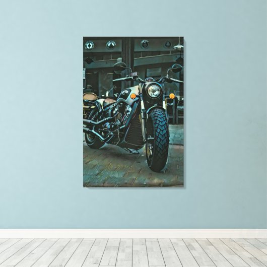 cadeau voor motorfietsen met retro motor canvas afdruk (Insitu (Houten vloer))