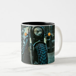 cadeau voor motorfietsen met retro motor tweekleurige koffiemok