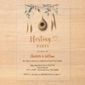 Cadeau voor nestelende vogels boho baby shower acryl uitnodigingen (Voorkant)