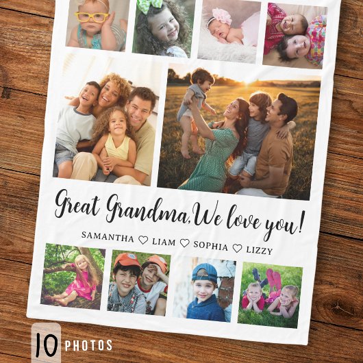 Cadeau voor overgrootmoeder met 10 foto's collage fleece deken