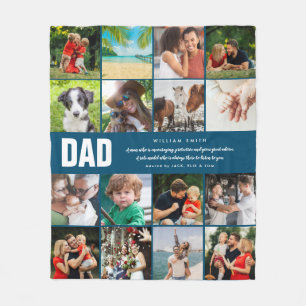 Cadeau voor papa 16 foto collage blauw  fleece deken