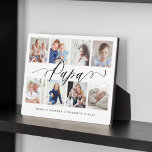 Cadeau voor Papa | Grootkinderen Foto Collage Plaq Fotoplaat<br><div class="desc">Verstuur een mooi gepersonaliseerd cadeau naar je opa (Papa) dat hij voor altijd zal koesteren. Speciale gepersonaliseerde fotocollage voor kleinkinderen om uw eigen speciale familiefoto's en herinneringen weer te geven. Ons ontwerp is voorzien van een eenvoudig rasterontwerp met acht foto's, met "Papa", dat is ontworpen in een prachtige, handgeschreven zwarte...</div>