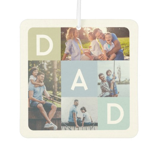Cadeau voor papa | Moderne Blauwe Foto Grid Collag Luchtverfrisser (Voorkant)