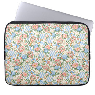 Cadeau voor preppy blauwe bloemige pickleball-spel laptop sleeve