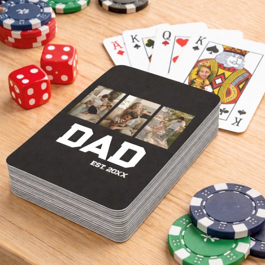 Cadeau voor vader met 3 foto's en jaar van opricht pokerkaarten