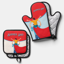 Cadeau voor Vaderdag voor Super Papa Ovenwant & Pannenlap Set