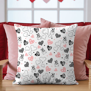 Cadeau voor vrouw Valentijnskussen Roze Zwart Hart Kussen