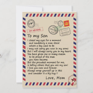 Cadeau voor zoon   Brief aan mijn zoon Liefs van m Kaart